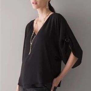White House Black Market Layered V-neck Elegant Kimono style Women's Top- Black